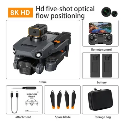 (Black8KBag2B) New P8 Pro Drone Obstacle Avoidance 4K ESC Dual HD Camera Wifi Fpv Brushless Moto