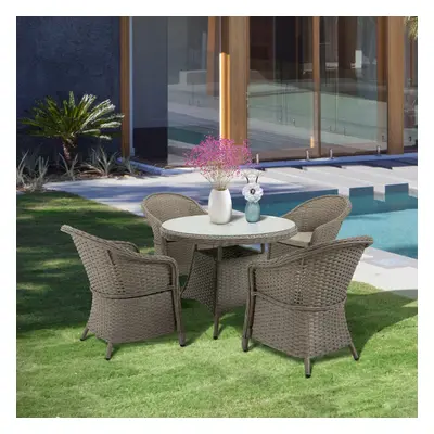 Outsunny Rattan Dining Set for with Cushions and Umbrella Hole, Mixed Grey