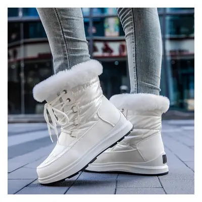 (white, 43) Winter New Woman Warm Snow Boots Waterproof Lace-up Thicken Plush Winter Warm Platfo