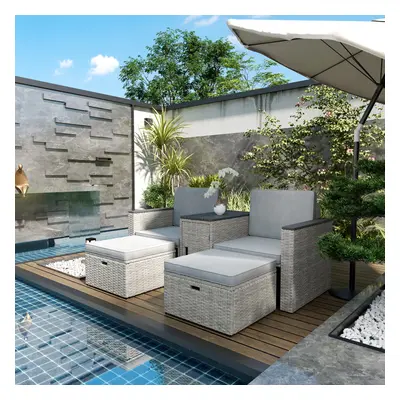 Outsunny Piece Rattan Garden Furniture Set w/ Storage Table, Stools, Grey