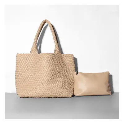 (apricot) Pu Leather Bag Women Handbag Luxury Design Bag New Fashion Mommy Big Bag Weaving Shoul