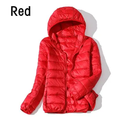 (red, 4XL) Women Autumn White Duck Down Jacket Coat Windproof Hooded Warm Casual Winter M-5xl