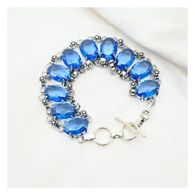 (blue, inches with Adjustable) Tanzanite Sterling Silver Bracelet, Top Quality Gemstone Bracelet