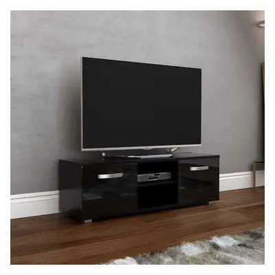 (120cm - No LED Lights, Black) Cosmo TV Unit Door Modern Gloss Matte MDF Living Room Cabinet Med