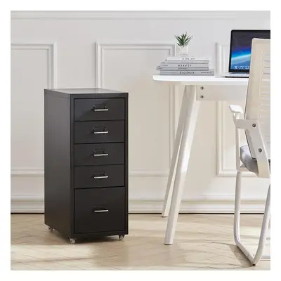 (Black) Rolling File Cabinet Office Storage w/ Drawers Shelf Wheels