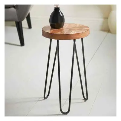 Industrial Side Table Round Coffee Table Wood Table Black Frame Natural Table