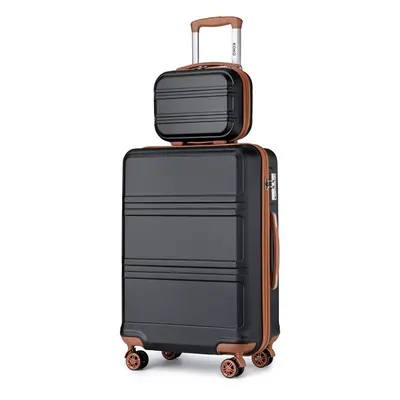 (Black and Brown, 12+20 inch) 1, or Pieces ABS Sculpted Horizontal Design Suitcase With TSA Lock