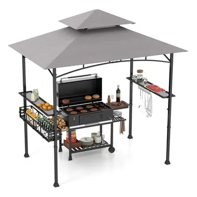 Outdoor Grill Gazebo Double Tiered BBQ Canopy Tent w/ Side Shelves