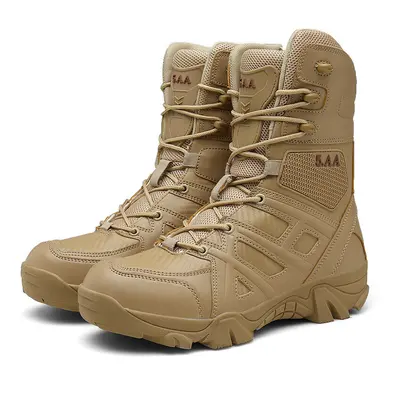 (Khaki, 44) Men's hiking shoes solid color combat boots fashion short boots