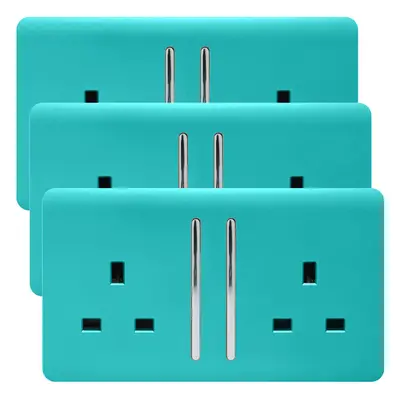 Trendi Gang Artistic Modern Glossy Amp Switched Plug Socket Bright Teal (3 Pack)