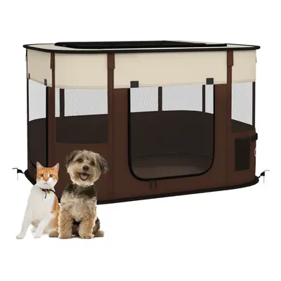 PawHut Portable Dog Pen for Puppies, Rabbits, Kittens, Guinea Pigs - Brown