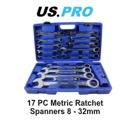 US PRO 17PC - 32mm Metric Gear Ratchet Combination Spanner Set