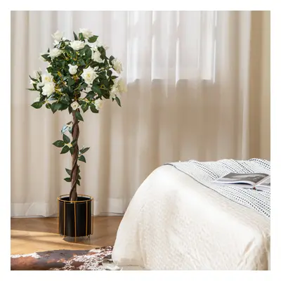 120 CM Artificial White Rose Tree Floral Flower Plant W/Greenery Potted