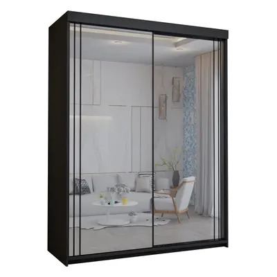 (Smart-Black-150cm) Venice Full Mirror Double Sliding Door Wardrobe