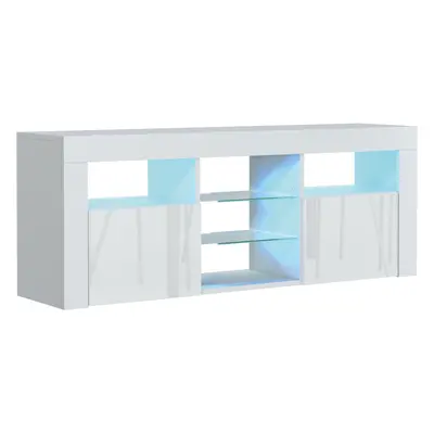 (White) TV Unit 145cm LED Gloss Doors - Mex Furniture