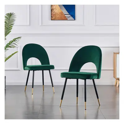 (Green, 2pcs) Set of 1/2 Velvet Dining Chairs With metal Legs