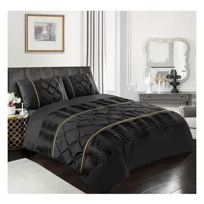 (Black, Super King) Eleanor Luxury Pintuck Duvet Cover Set Bedding Quilt Cover