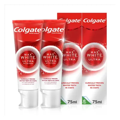 Colgate Max White Ultra Active Foam Teeth Whitening Toothpaste 75ml Pack | whiter teeth in days 