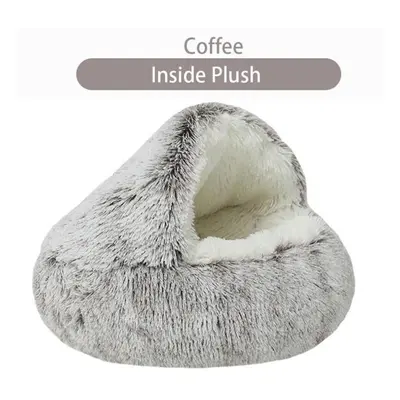 (coffee, L) Pet Dog Cat Bed Round Plush Kitten Warm Sleeping Nest Bed Cat Igloo Cave House