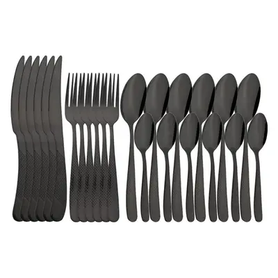 (black) Jankng Vintage Gold 24pcs Dinnerware Set Stainless Steel Tableware Set Knife Fork Spoon 