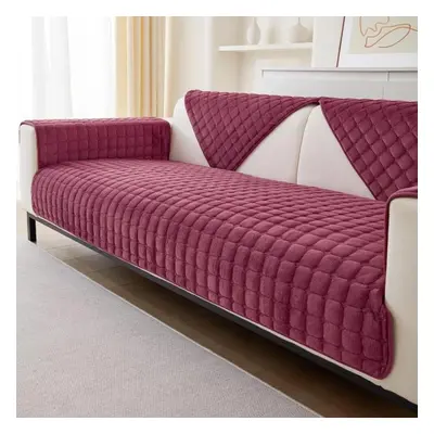 (maroon, 110x240cm) Solid Color Non-slip Sofa Cover Thicken Soft Plush Sofa Cushion Towel For Li