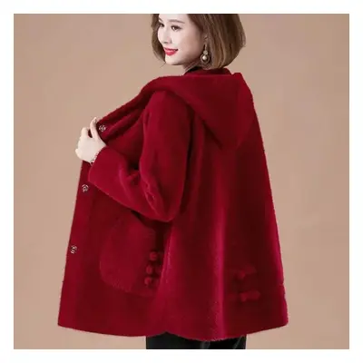 (red, XXXL) Mid Aged And Elderly Spring And Autumn New Mink Fleece Women&apos;s Coat High Grade 