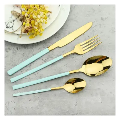 (mint,gold) 24pcs Black Gold Cutlery Set Stainless Steel Dinnerware Knives Fork Spoon Dinner Tab