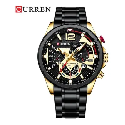 (gold) Curren New Green Mens Watches Top Brand Luxury Stainless Steel Quartz Watch Men Sport Dat