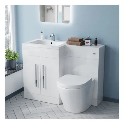 Aric 1100mm LH Freestanding White Vanity with BTW Rimless Toilet, WC & Basin