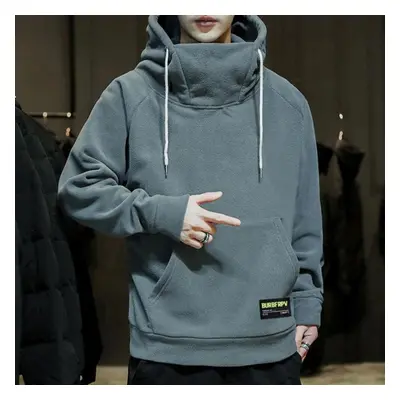 (grey, XXXL) Thick Fleece Hoodies Men Autumn Winter High Neck Hooded Hoodies Windproof Hip Hop H