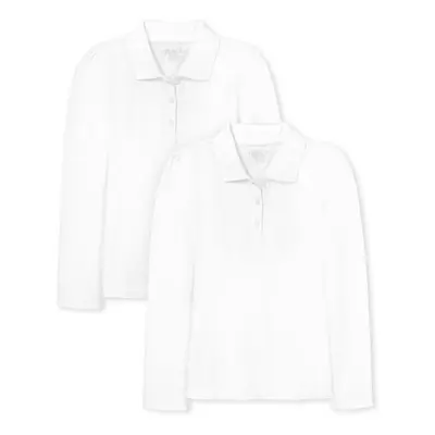 The Children's Place Girl's Long Sleeve Pique Polo White X-Large