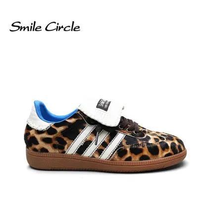 (as the picture, 37) Horse Hair Leopard Print Sneakers Flip Tongue Round Toe Flat Shoes Fashion 