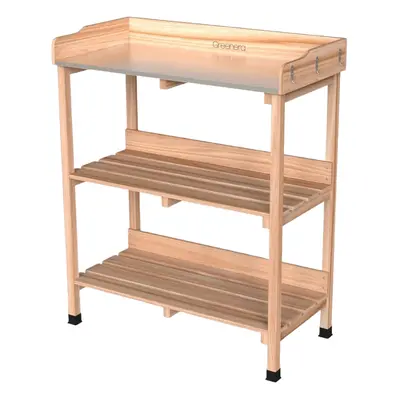 3 Tier Garden Potting Table Wooden Bench with Hooks Shelves Work Station