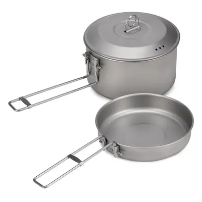 Camping Cookware Set Titanium Pot and Fry Pan Set with Lid and Foldable Handles for Outdoor Camp