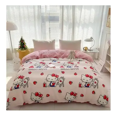 (D, 1.2m bed three piece set) Hello Kitty bed four piece set ins cute pure cotton children and g