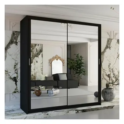 (203 , Black ) Chicago Sliding Double Mirror Door Wardrobe