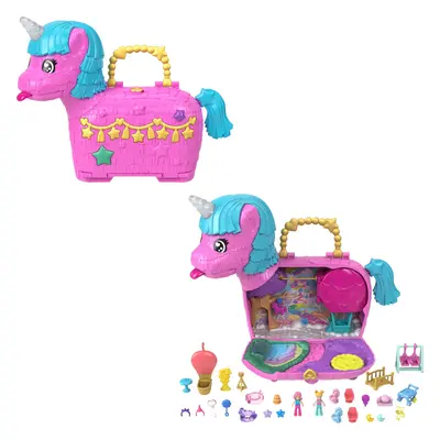 Polly Pocket Dolls & Playset with Pets & 25+ Surprise Accessories Birthday Celebration Unicorn P