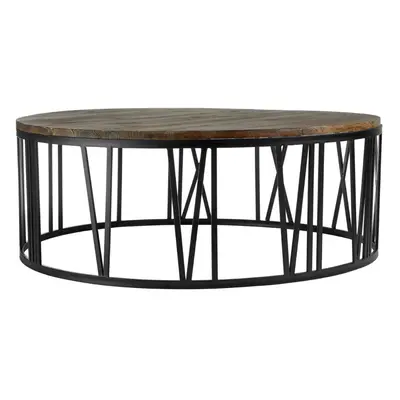 Round Coffee Table, Industrial Chic Farmhouse Coffee table, Solid Wood Coffee Table, Black Metal