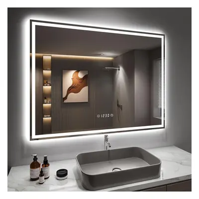 LED Bathroom Mirror with Shaver Socket and Clock