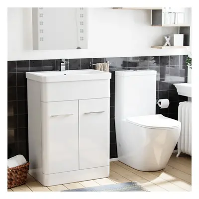 Lex 600mm Basin Vanity Unit & Close Coupled Toilet Bathroom Suite White