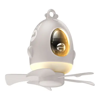 (White) Mini Ceiling Fan Light Modes Adjustable Hanging Tent Fan Gear LED Lamp for Outdoor Campi