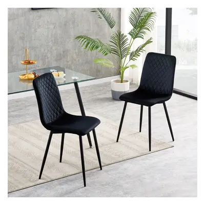 (2, Black) Set of 1/2/4 Designer Velvet Fabric Dining Chairs Metal Legs Lexi Chairs