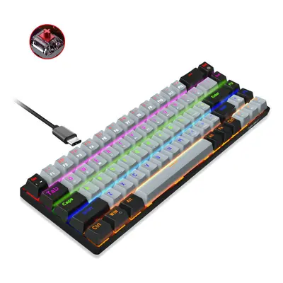 (Red Switch) Keys Mechanical Keyboard Type-C Wired Blue/Red Switch Black&Grey Keycaps Colorful L