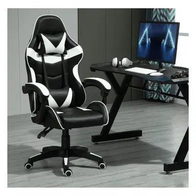 (WHITE) Swivel Gaming Chair Faux Leather Desk Tilt Chair A