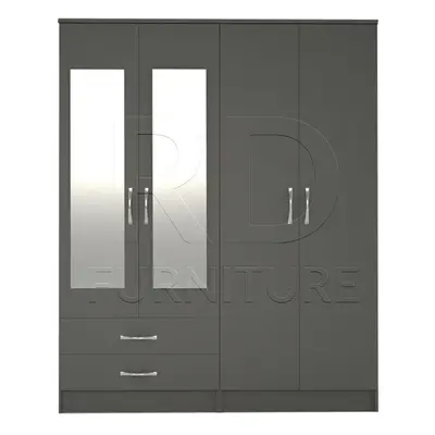 Ready assembled Classic Door Drawer Mirrored Wardrobe Grey