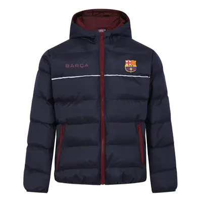 (Navy, Years) FC Barcelona Boys Jacket Hooded Winter Quilted Kids Official Football Gift