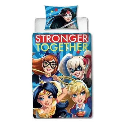 (Single, blue) Superhero Girls Stronger Together Duvet Cover Set