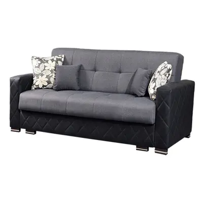 (Grey Black, Seater) Munich Ottoman Storage 3+2 Seater Fabric Sofa Set