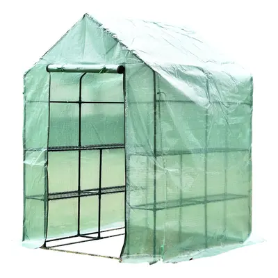 143x143x195 cm Walk in Greenhouse W/ Shelves-Dark Green