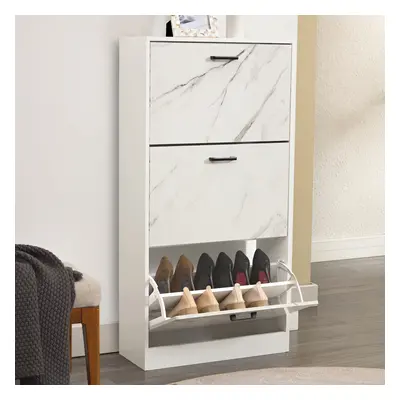 ((White Marble)) Drawer Shoe Cabinet Storage Cupboard Unit Shoe Rack Wooden Stand Organiser